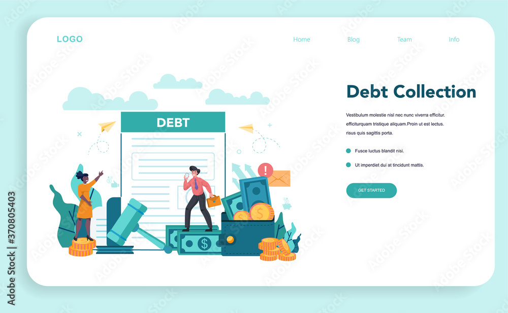 Debt collector web banner or landing page. Pursuing payment Debt collector web banner or landing page. Pursuing payment
