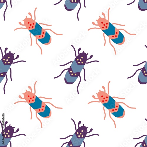 Vector beetles seamless pattern.