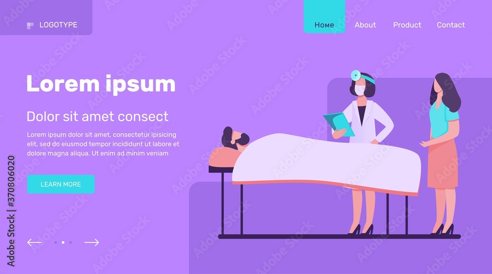 Doctor with disease history near patient bed. Hospital, analysis, guest flat vector illustration. Medicine and healthcare concept for banner, website design or landing web page