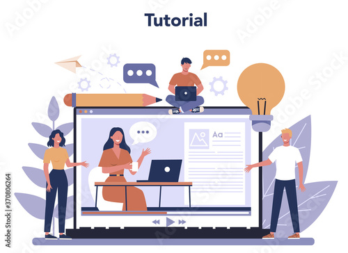Copywriter online service or platform set. Idea of writing texts,
