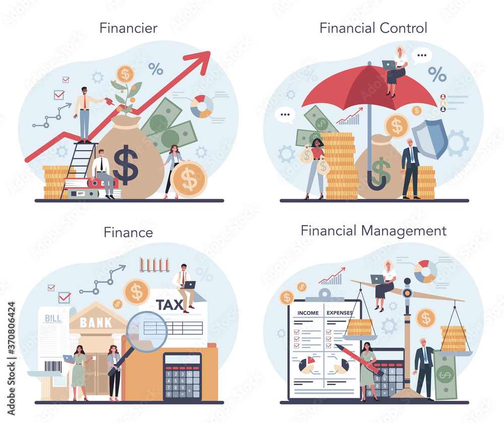 Financial advisor or financier concept set. Business character Financial advisor or financier concept set. Business character