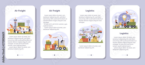 Air freight and logistic industry mobile application banner set. Cargo