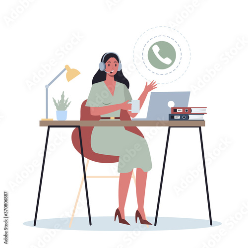 Business character with headphone. Call center office concept.