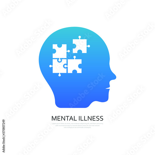 Human head with puzzle. Mental illness symbol concept isolated on white background. Vector illustration