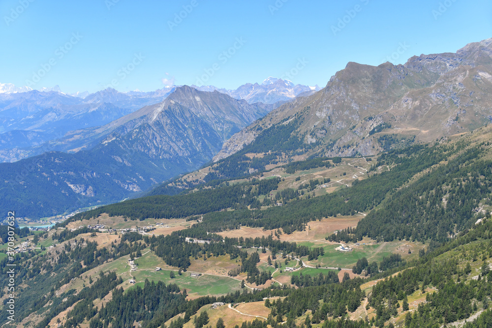 The village of Estoul in the Champoluc valley, seen from Punta Regina above Gressoney