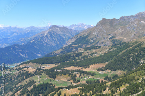 The village of Estoul in the Champoluc valley  seen from Punta Regina above Gressoney