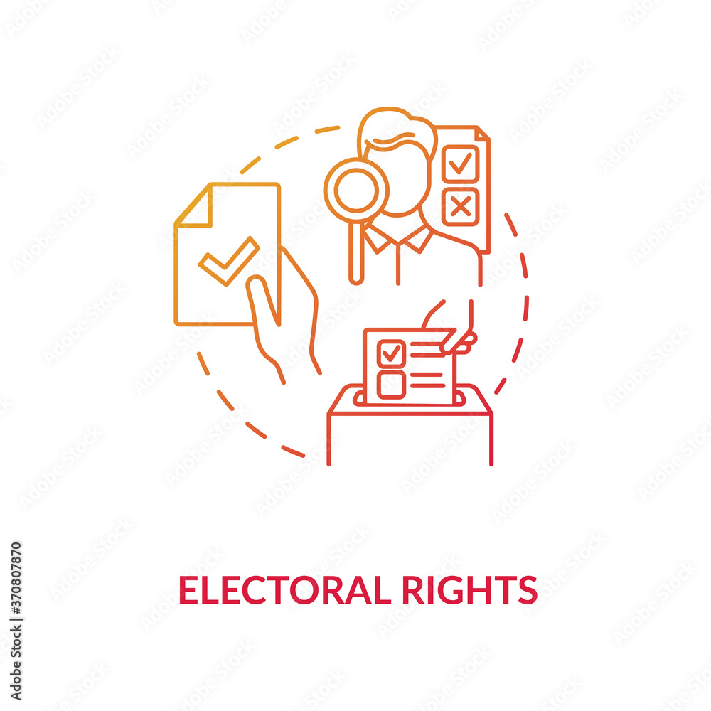 Electoral rights concept icon. Right to vote idea thin line illustration. Suffrage. Government. Presidential elections. Human rights. Government. Vector isolated outline RGB color drawing Electoral rights concept icon. Right to vote idea thin line illustration. Suffrage. Government. Presidential elections. Human rights. Government. Vector isolated outline RGB color drawing