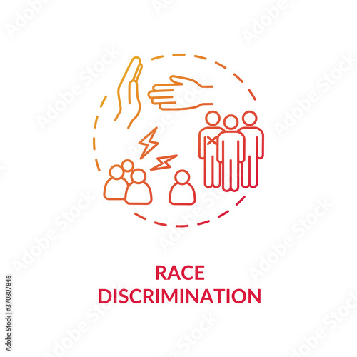 Race discrimination concept icon. Racial intolerance idea thin line illustration. Racism. Desegregation. Civil rights. Human rights. Inequality. Vector isolated outline RGB color drawing