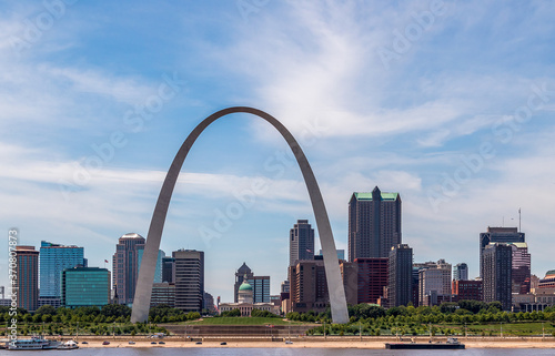 View of St. Louis and the historic Gateway Arch in Missouri, from across the Mississippi River in Malcolm W. Martin Memorial Park, Illinois photo