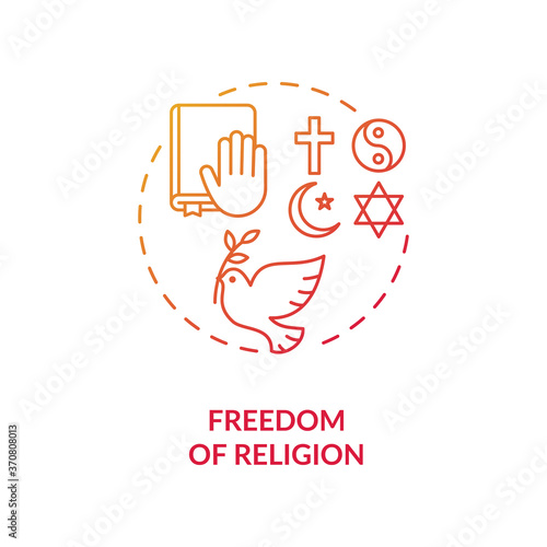 Freedom of religion concept icon. Religious coexistence idea thin line illustration. Fundamental human right. Pluralism. Secularism. Amendment. Vector isolated outline RGB color drawing