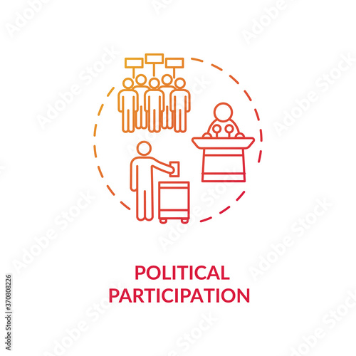 Political participation concept icon. Political involvement idea thin line illustration. Activists. Peaceful protests. Human rights. Civics. Vector isolated outline RGB color drawing