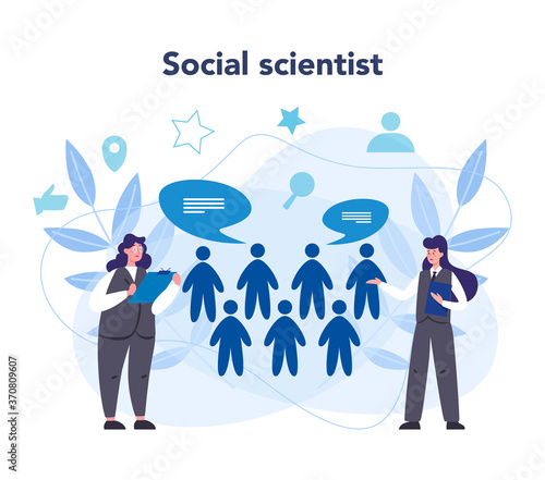 Sociologist concept. Scientist study of society, pattern of social