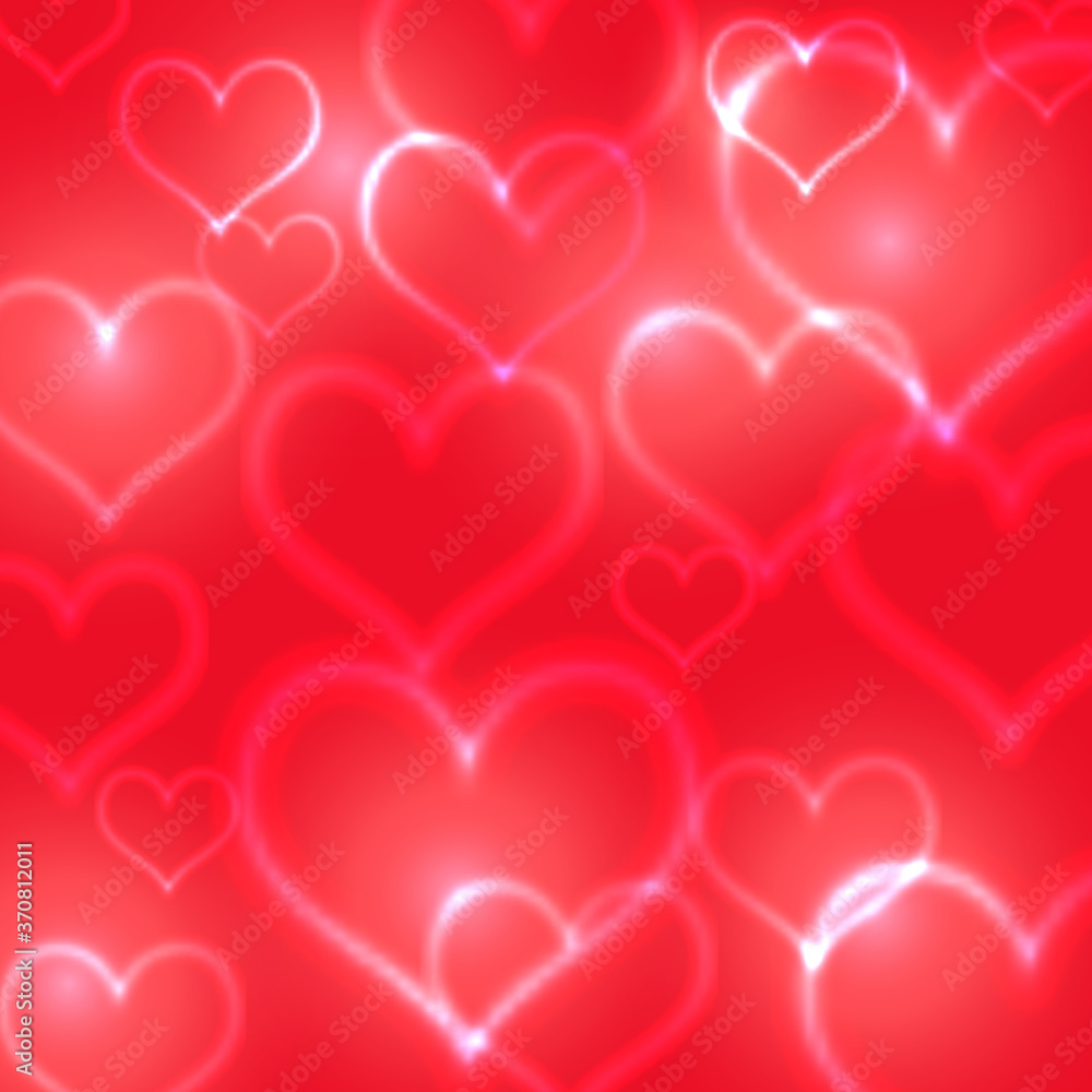 Glow hearts on red background. Valentine card. Romantic wallpaper, vector banner Glow hearts on red background. Valentine card. Romantic wallpaper, vector banner