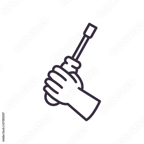 hand holding screwdriver line style icon vector design