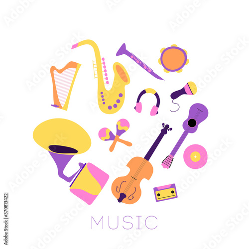 classical musical instruments circle composition. Abstract geometry shape. Modern trendy flat illustration