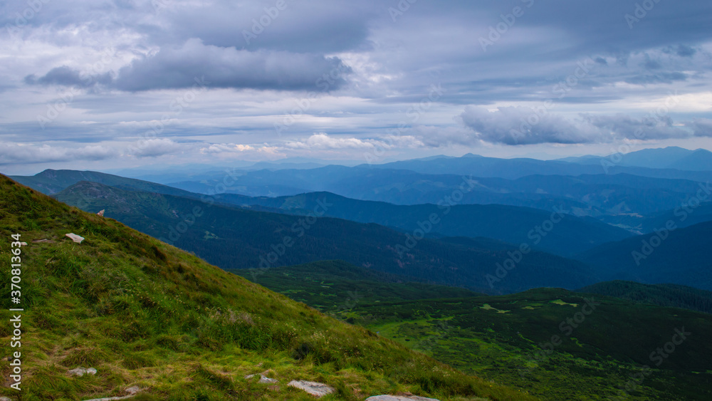 Carpathian Mountains. Panorama of green hills in summer mountain Carpathian Mountains. Panorama of green hills in summer mountain