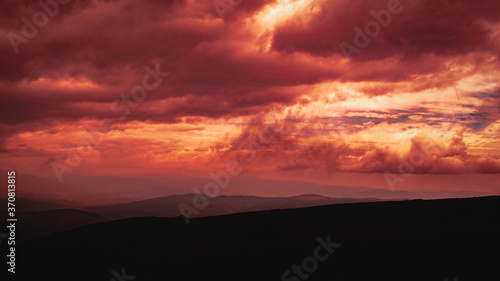 Carpathian Mountains. Panorama of green hills in summer mountain