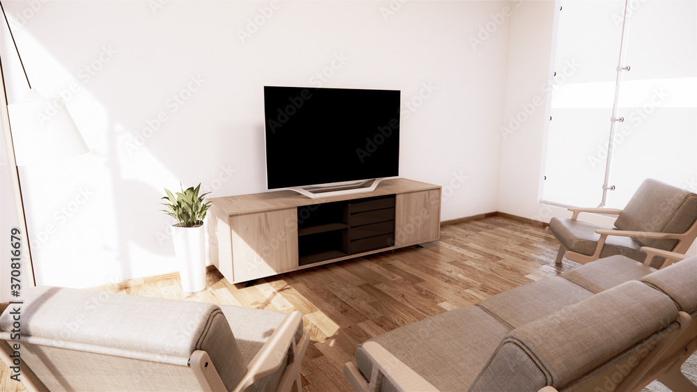 sofa and cabinet in japanese living room on white wall background,3d rendering sofa and cabinet in japanese living room on white wall background,3d rendering