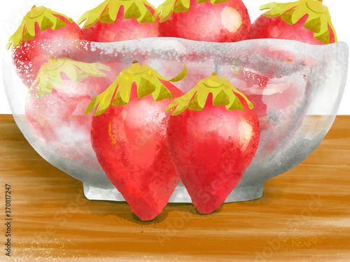 Red Strawberries Painted in Watercolor