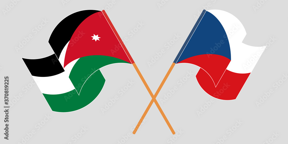 Crossed and waving flags of Jordan and Czech Republic