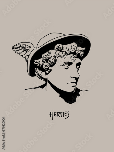 Hermes Vector Art Portrait. Shadow Drawing of Greek God
