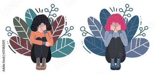 Sad girl. A woman has depression, shame emotion. Confused teen in stressful situation. Psychological problem