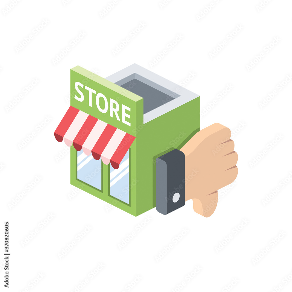 Store front hands hinger down. Vector 3d isometric, color web icons set, new flat style. Creative illustration, idea for infographics. Store front hands hinger down. Vector 3d isometric, color web icons set, new flat style. Creative illustration, idea for infographics.
