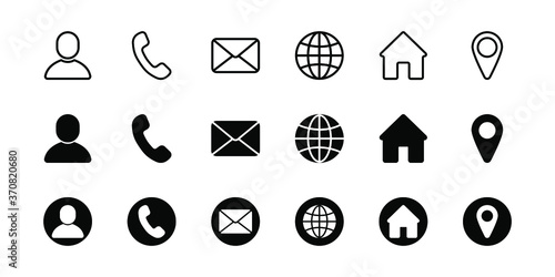contact icon set-vector illustration in solid black color and line work for applications and other web applications