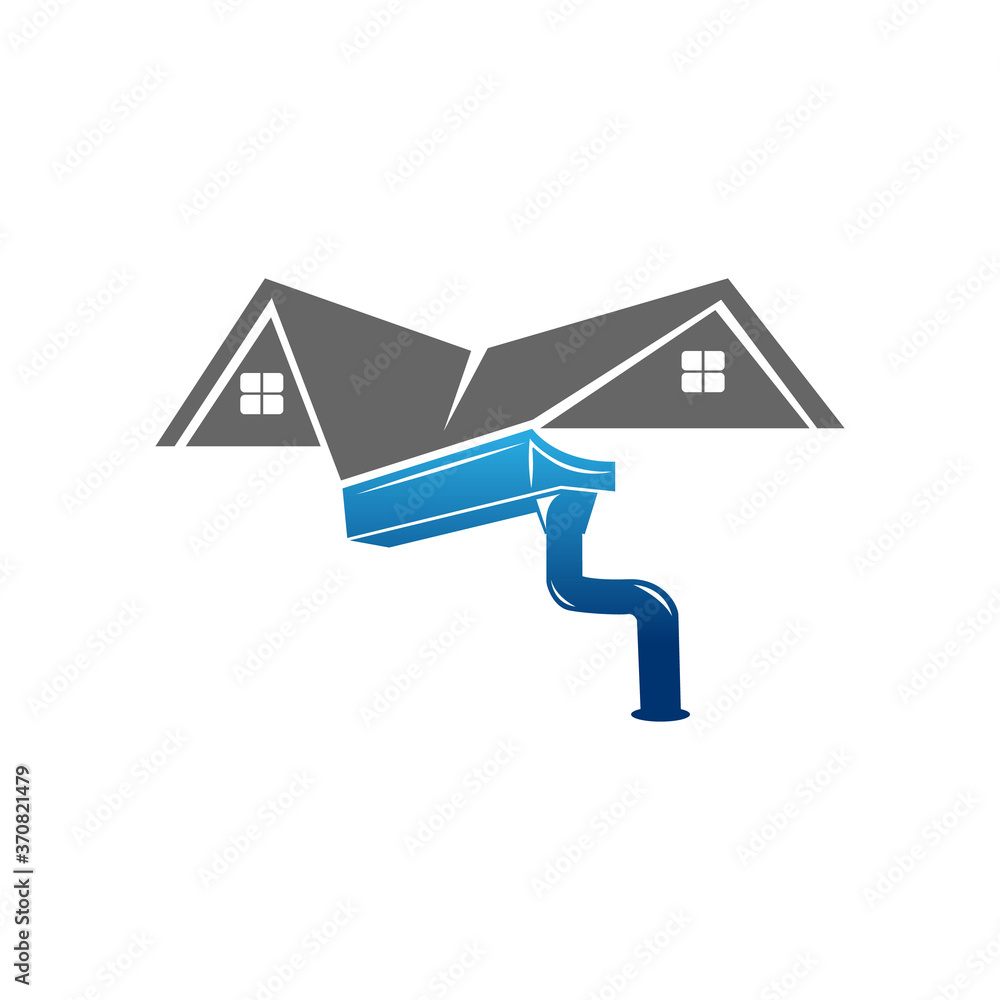 house roof gutter logo design. home pipe installation vector template