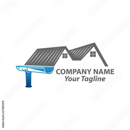 house roof gutter logo design. home pipe installation vector template illustration