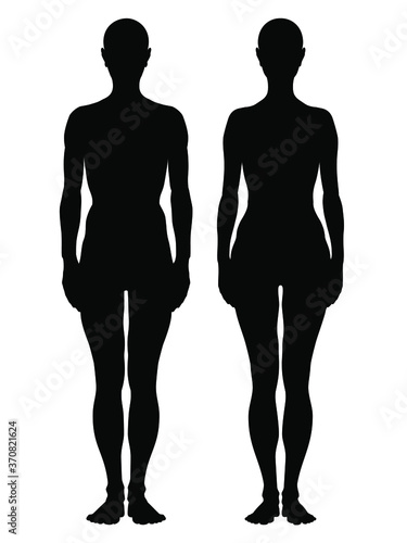 Hand drawn male and female body. Flat vector drawings isolated on white background, front view. The figures can be used independently of each other. EPS8. Silhouette version. photo