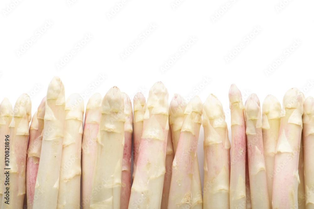 Fresh ripe raw asparagus isolated on white, top view Fresh ripe raw asparagus isolated on white, top view