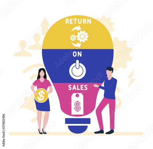 Flat design with people. ROS  - return on sales. Platform. business concept background. Vector illustration for website banner, marketing materials, business presentation, online advertis