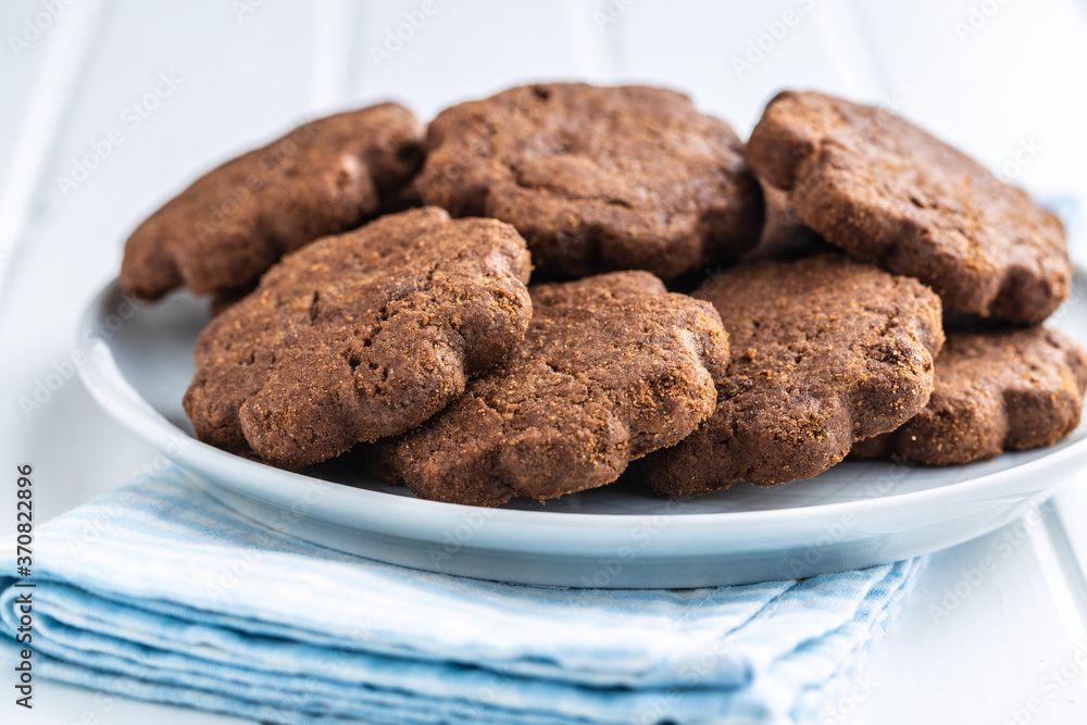 Sweet cookies. Crunchy chocolate biscuits shape flower. Sweet cookies. Crunchy chocolate biscuits shape flower.