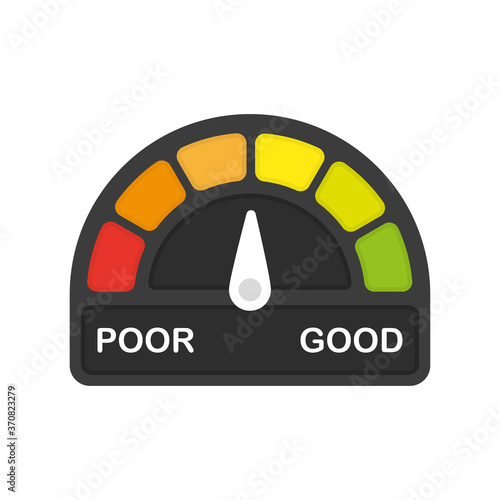 Risk poor good meter set. High speed. Flat infographic on white background. Arrow icon. Vector illustration.