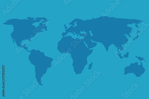 Simple blue world map image. World map layout  view in flat design.