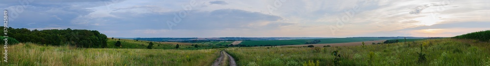 field and road - large horizontal panorama landscape