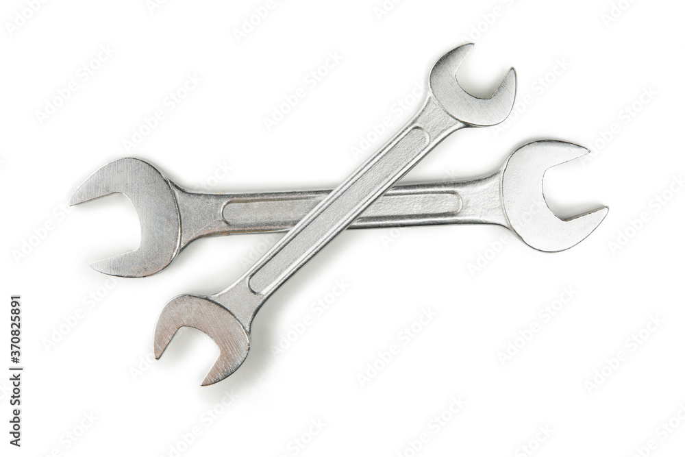 Two steel wrenches isolated on white background Two steel wrenches isolated on white background