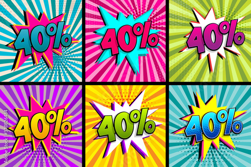 Comic text 40 percent sale set discount.