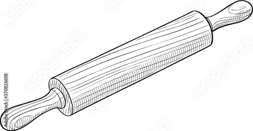 Wooden rolling pin. Doodle style, vector illustration