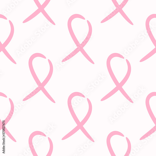 Seamless pattern with repeating pink ribbon. Simple vector illustration.