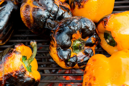 Close Up of some burned yellow paprika on the grill