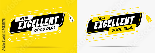 Modern sale banner for store, shop or market, motion discount vector template with black and yellow colors. Label with special offer, trendy coupon design. Eps 10 vector
