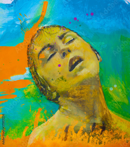 Painted version of the portrait of Janet Leigh during the shower scene in the movie Psyco by Alfred Hitchcock