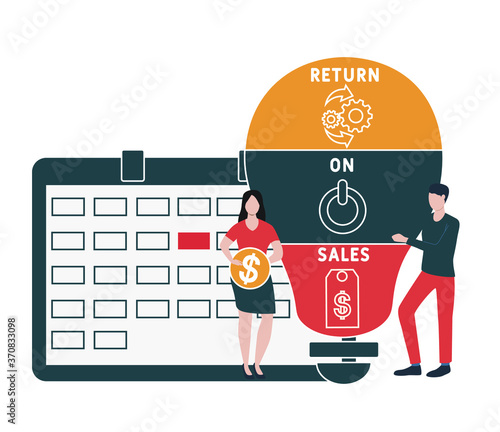 Flat design with people. ROS  - return on sales. Platform. business concept background. Vector illustration for website banner, marketing materials, business presentation, online advertis