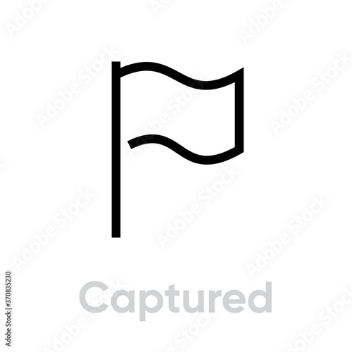 Flat linear icon flag denotes captured territory, area. Editable vector outline. Single pictogram.