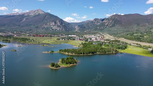 aerial drone view over lake in Colorado