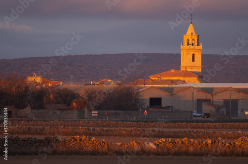 Church of the village of Bello at dawn. Teruel. Aragon. Spain. photo