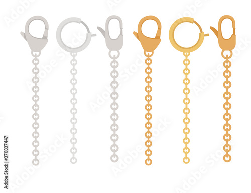 Golden and silver chain with claw clasp jewelry accessory flat vector illustration isolated on white background