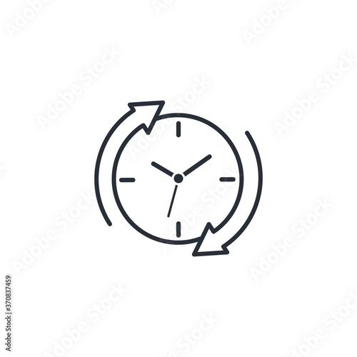 Arrow in a circle and clock. Expectation time. Vector icon isolated on white background.